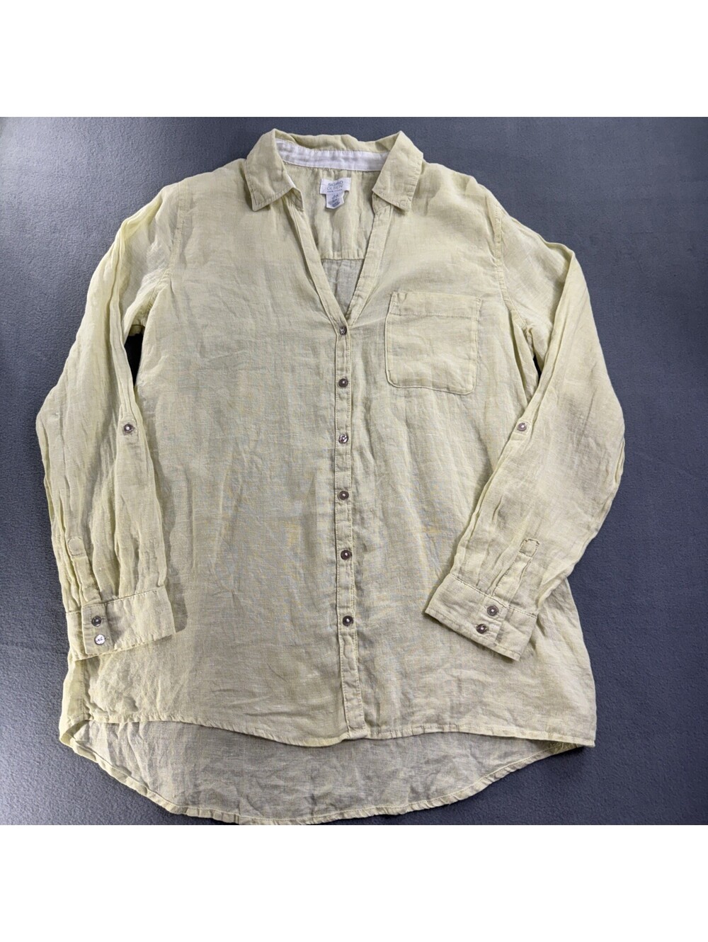 Sigred Olsen 100% Linen Button Down Roll Tab Long Sleeve Sz M Travel Minimalist - Picture 2 of 15